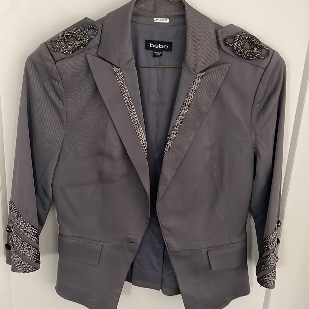 bebe Gray Embellished Chain-Trim Blazer
